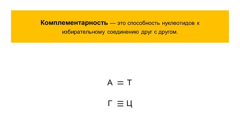 Комплементарность — это способность нуклеотидов к избирательному соединению друг с другом