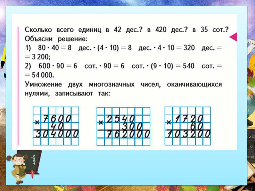 Урок математики в 4 классе по теме "Письменное умножение чисел, оканчивающихся нулями"