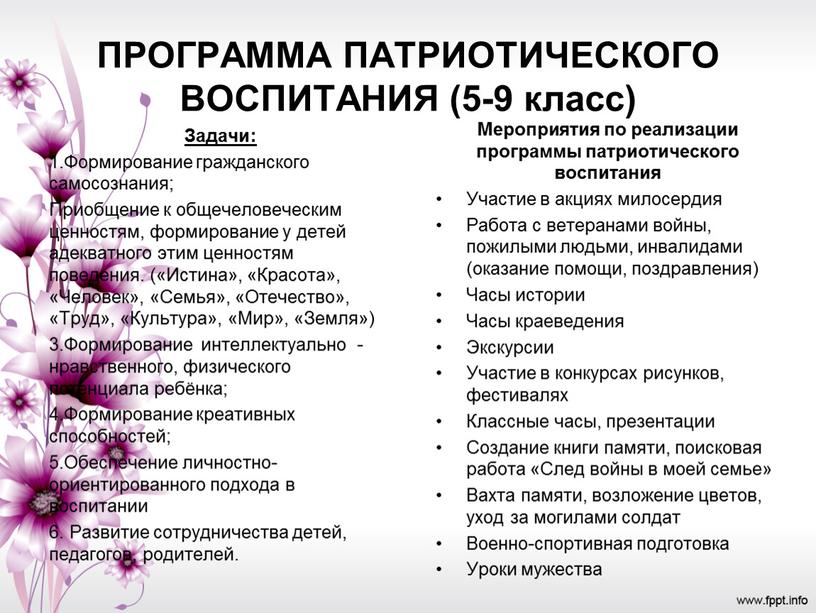 ПРОГРАММА ПАТРИОТИЧЕСКОГО ВОСПИТАНИЯ (5-9 класс)