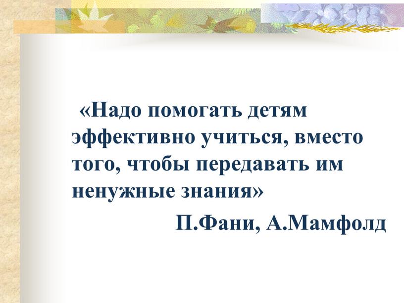 Надо помогать детям эффективно учиться, вместо того, чтобы передавать им ненужные знания»