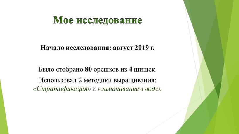 Мое исследование Начало исследования: август 2019 г