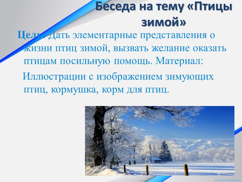 Беседа на тему «Птицы зимой»