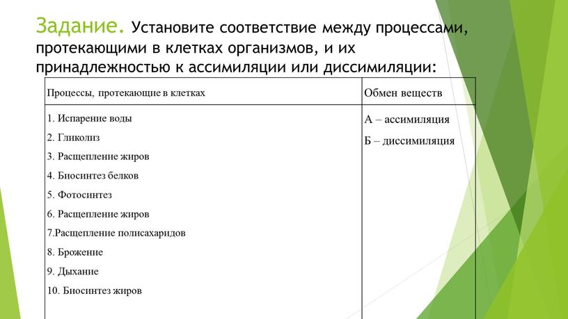 Установите соответствие между характеристиками и процессами схемы которых представлены на рисунке