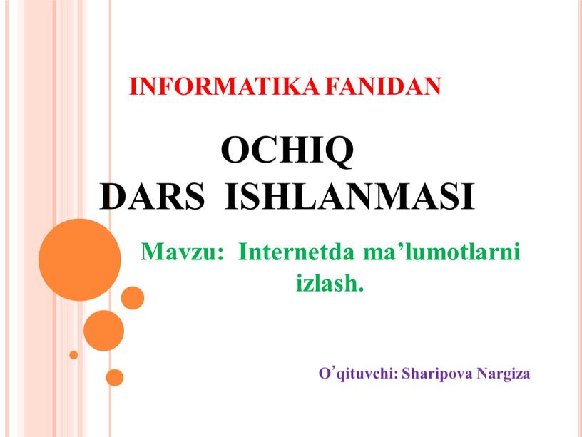 INFORMATIKA FANIDAN OCHIQ DARS