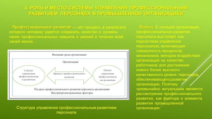 Роль и место системы управления профессиональным развитием персонала в промышленной организацией