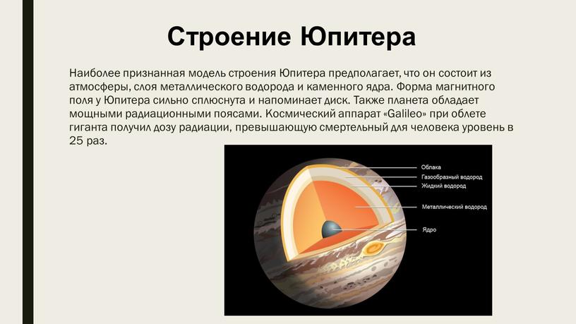 Строение Юпитера Наиболее признанная модель строения