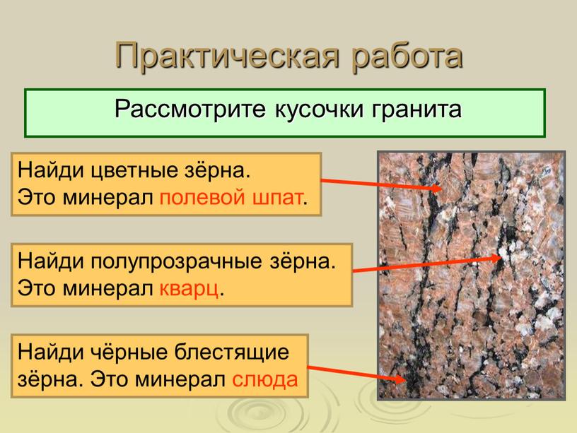 Практическая работа Рассмотрите кусочки гранита