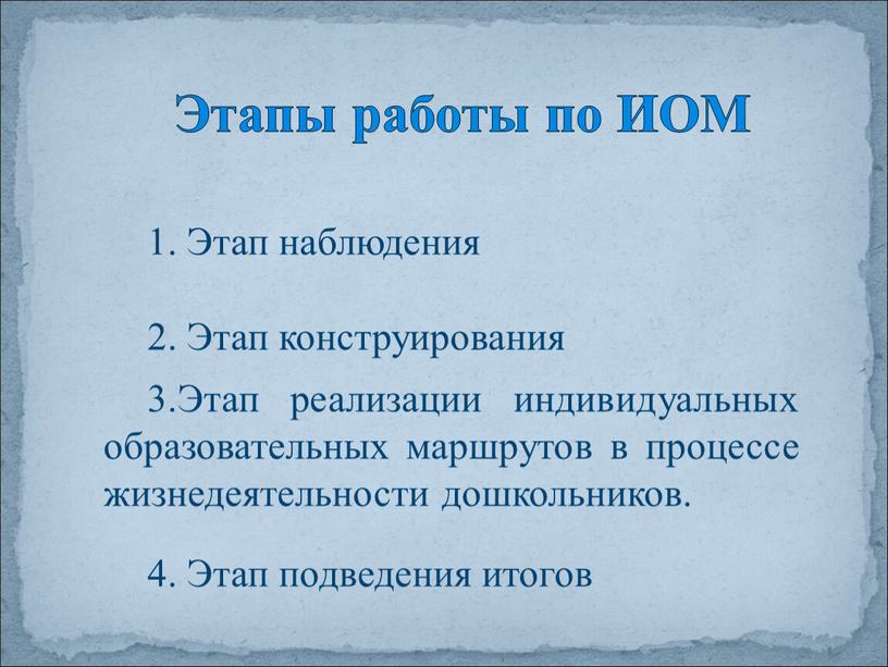 Этап наблюдения 2. Этап конструирования 3