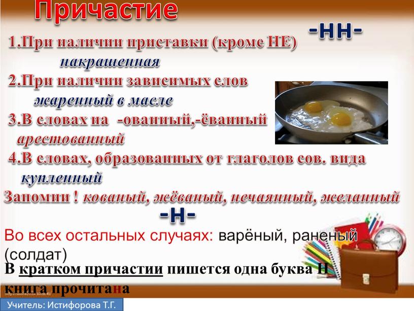 Учитель: Истифорова Т.Г. 1.При наличии приставки (кроме