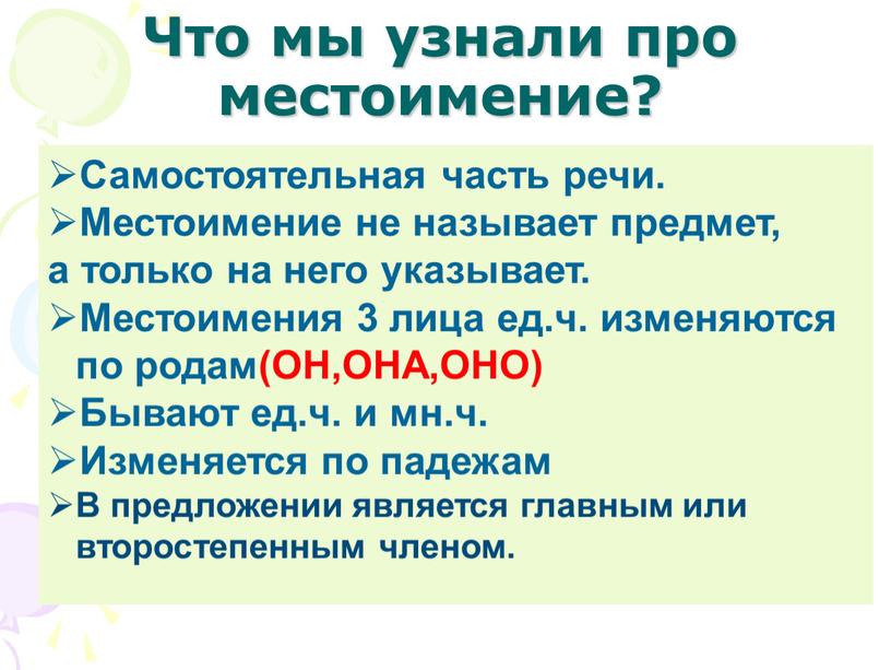 Что мы узнали про местоимение?