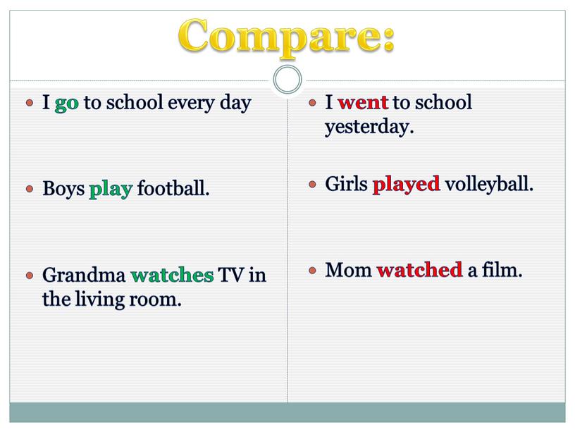 Compare: I go to school every day