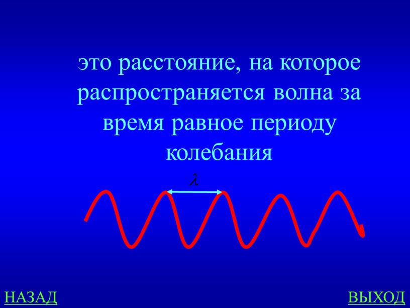 НАЗАД ВЫХОД это расстояние, на которое распространяется волна за время равное периоду колебания