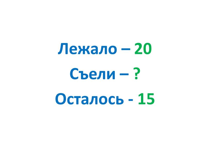 Лежало – 20 Съели – ? Осталось - 15