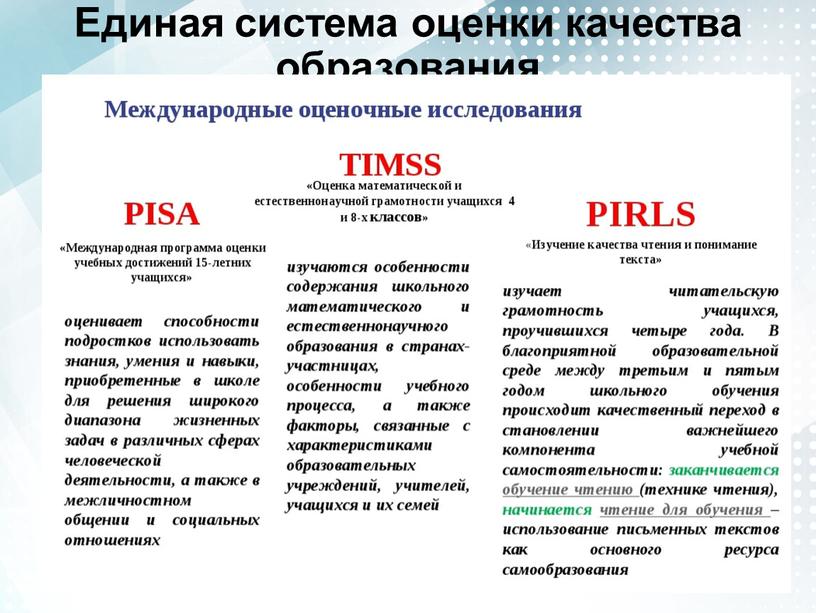 Единая система оценки качества образования