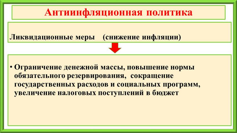 Антиинфляционная политика Ликвидационные меры (снижение инфляции)