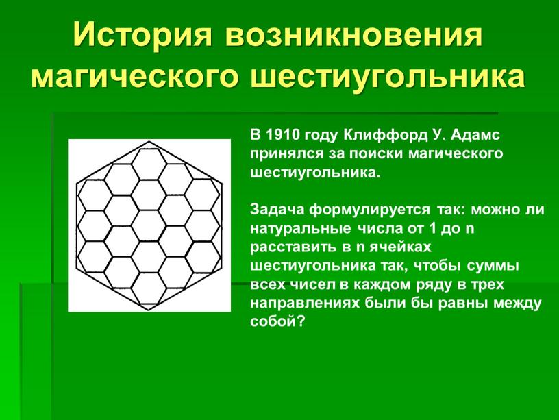 История возникновения магического шестиугольника