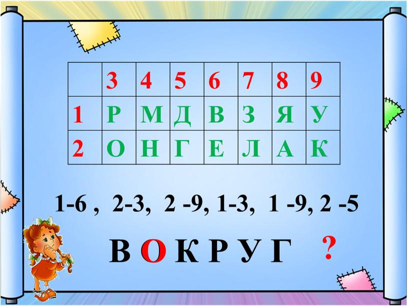 Р М Д В З Я У 2 О Н Г Е Л А К 1-6 , 2-3, 2 -9, 1-3, 1 -9, 2 -5