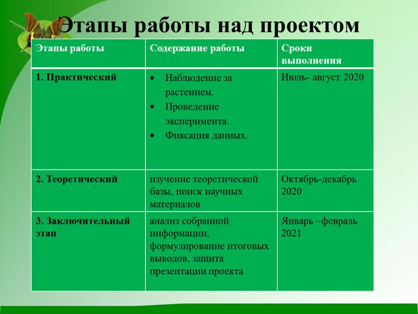 Этапы работы над проектом Этапы работы