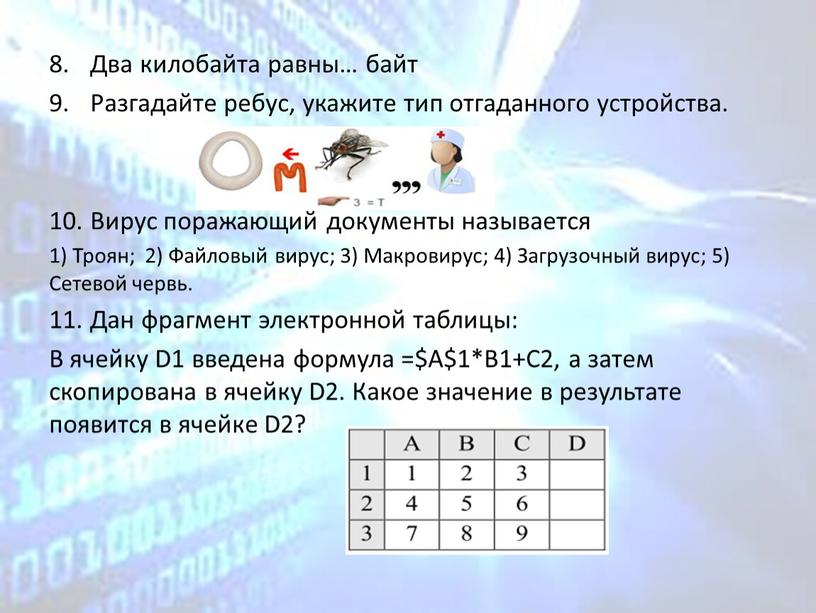 Два килобайта равны… байт Разгадайте ребус, укажите тип отгаданного устройства