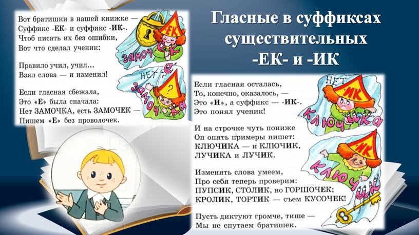 Гласные в суффиксах существительных -ЕК- и -ИК