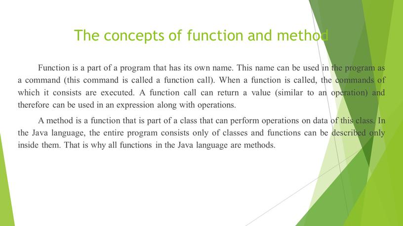 The concepts of function and method
