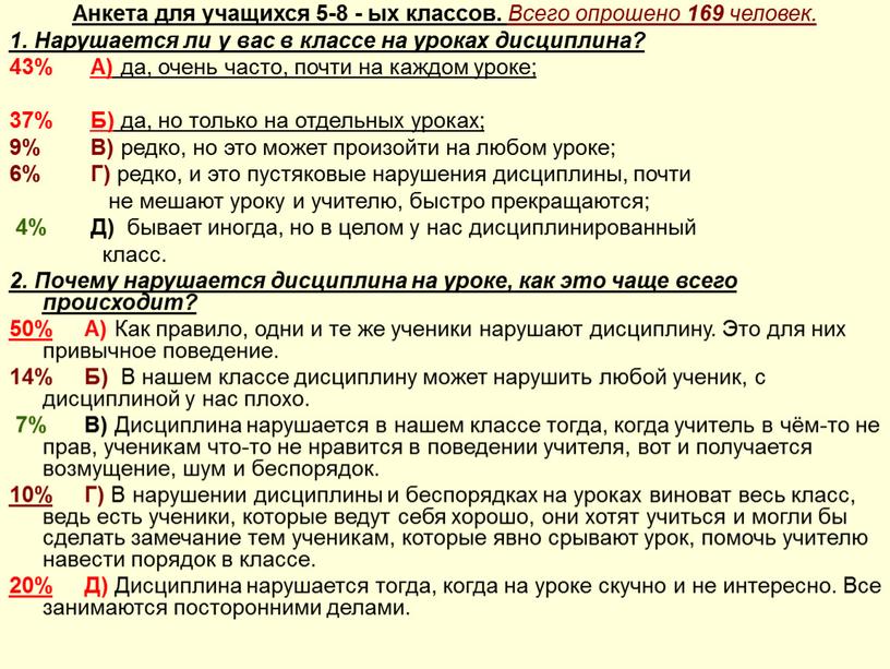 Анкета для учащихся 5-8 - ых классов