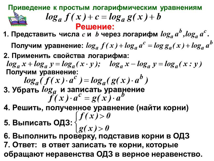 Приведение к простым логарифмическим уравнениям