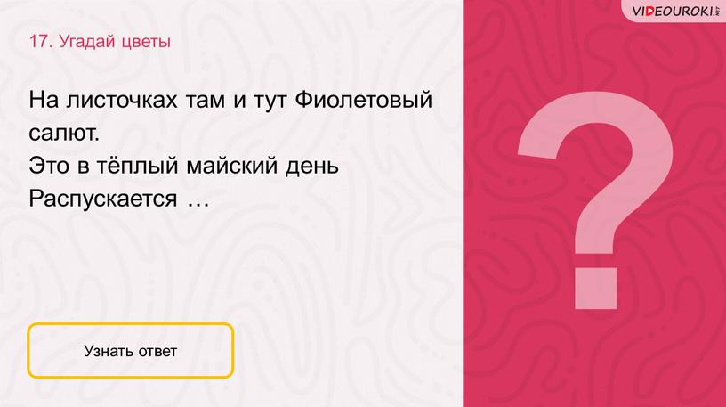 Угадай цветы Узнать ответ На листочках там и тут