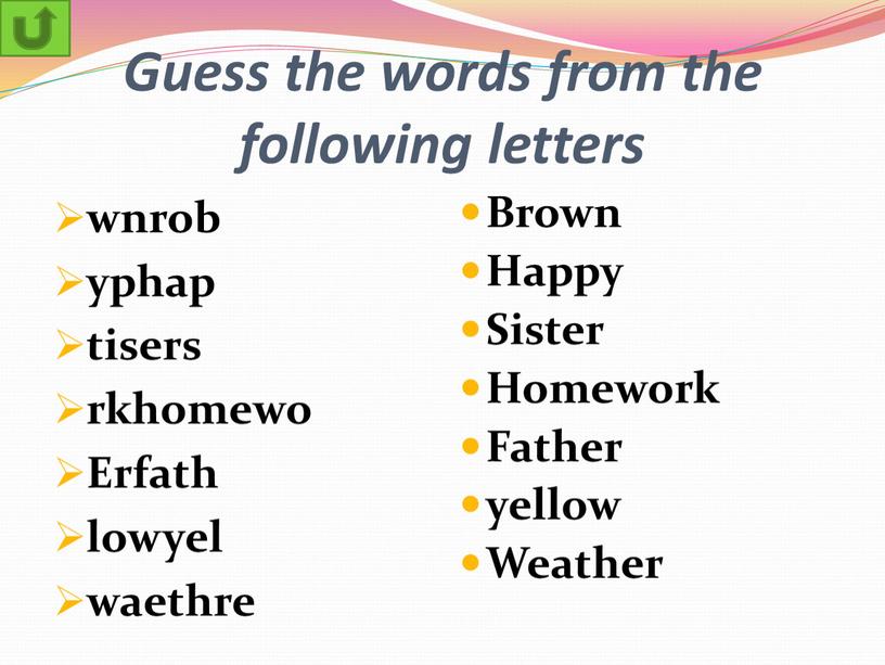 Guess the words from the following letters wnrob yphap tisers rkhomewo
