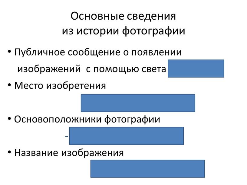 Основные сведения из истории фотографии