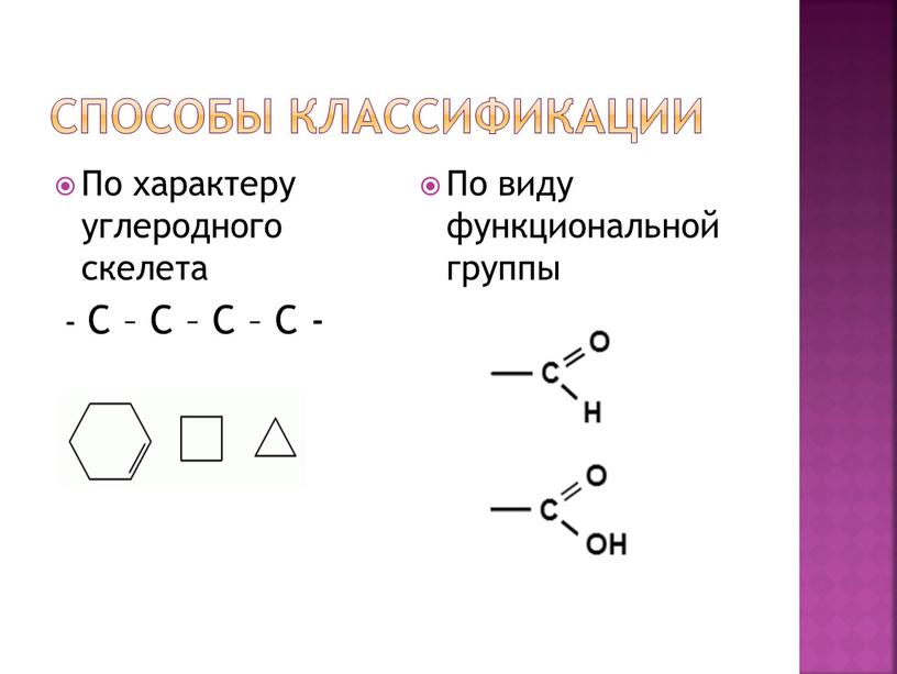 Способы классификации По характеру углеродного скелета -