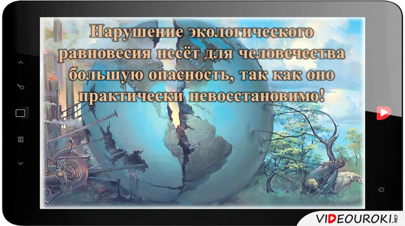 Нарушение экологического равновесия несёт для человечества большую опасность, так как оно практически невосстановимо!