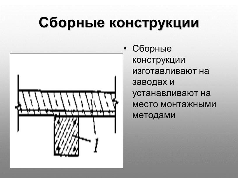 Сборные конструкции Сборные конструкции изготавливают на заводах и устанавливают на место монтажными методами