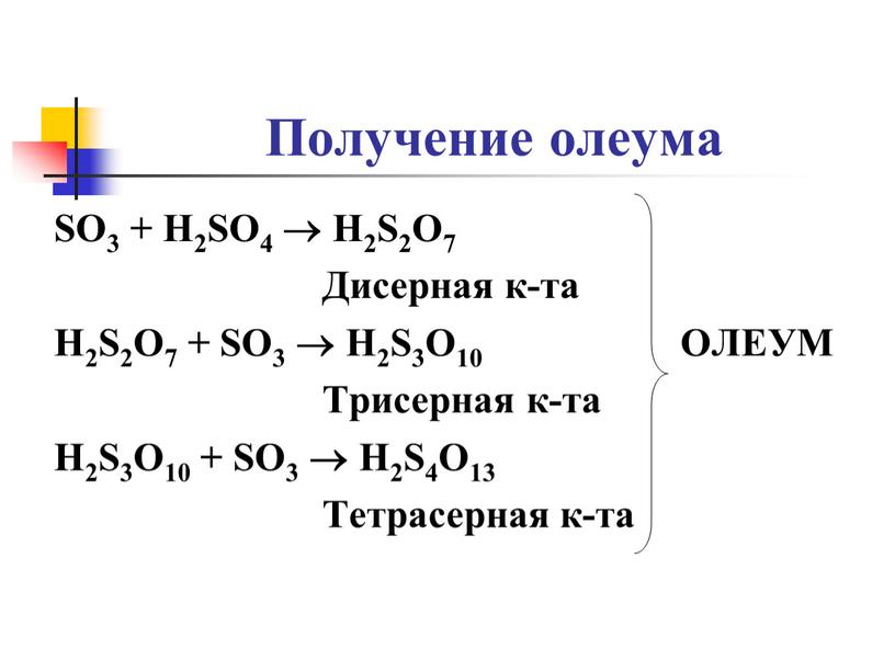 Получение олеума SO3 + H2SO4 