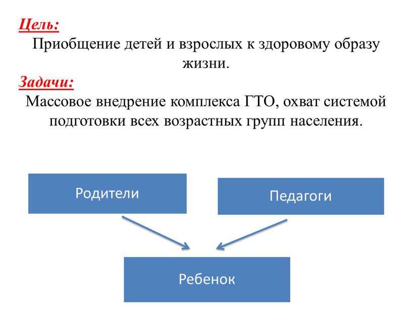 Цель: Приобщение детей и взрослых к здоровому образу жизни