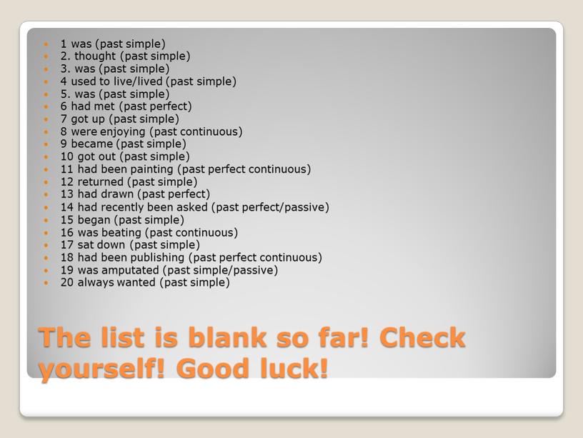 The list is blank so far! Check yourself!