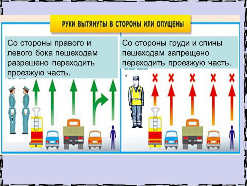 Со стороны правого и левого бока пешеходам разрешено переходить проезжую часть