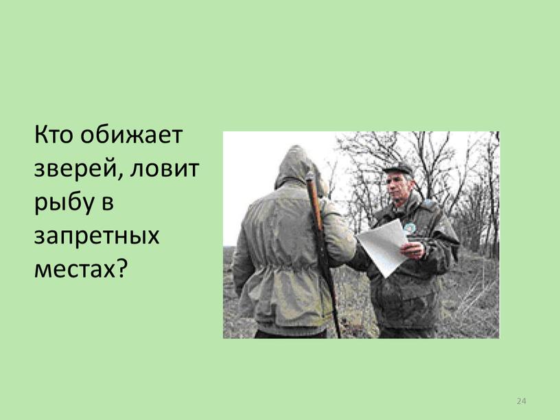 Кто обижает зверей, ловит рыбу в запретных местах? 24