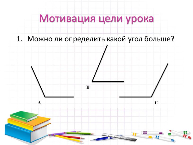 Мотивация цели урока Можно ли определить какой угол больше?