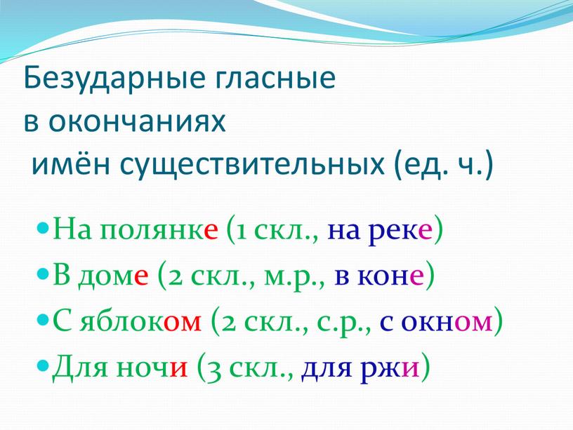 Безударные гласные в окончаниях имён существительных (ед