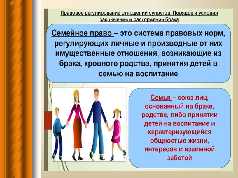 Презентация к уроку обществознания "Правовые основы брака и семьи", 8 класс