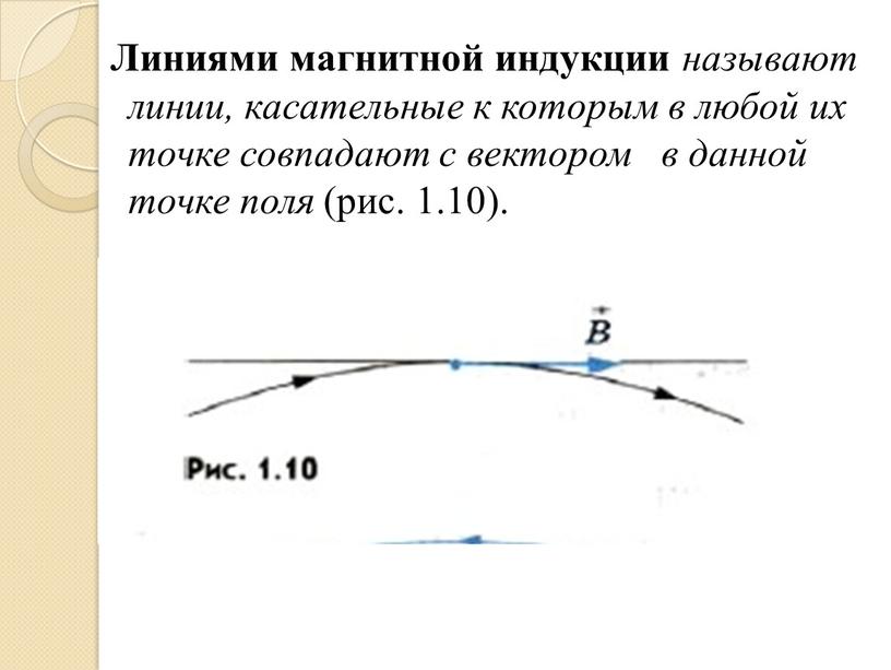 Линиями магнитной индукции называют линии, касательные к которым в любой их точке совпадают с вектором в данной точке поля (рис