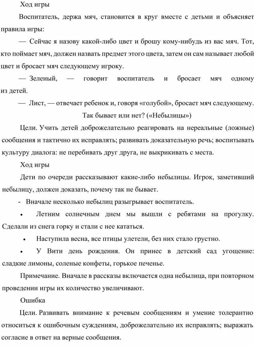 Ход игры Воспитатель, держа мяч, становится в круг вместе с детьми и объясняет правила игры: —