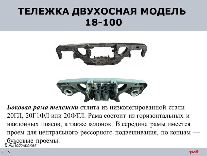 Боковая рама тележки отлита из низколегированной стали 20ГЛ, 20Г1ФЛ или 20ФТЛ