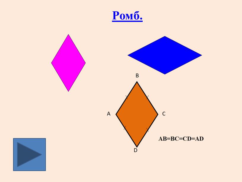 Ромб. D AB=BC=CD=AD