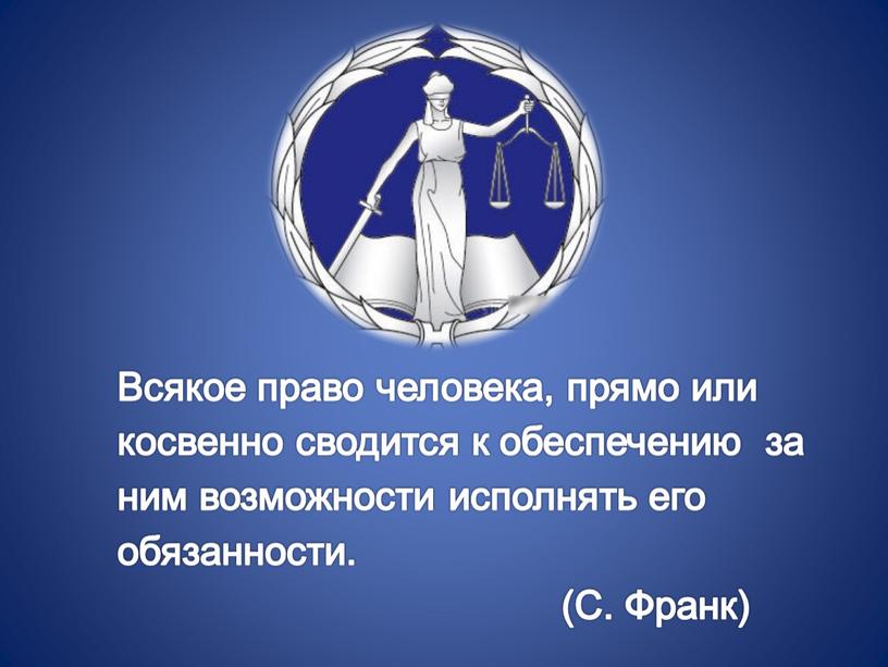 Всякое право человека, прямо или косвенно сводится к обеспечению за ним возможности исполнять его обязанности