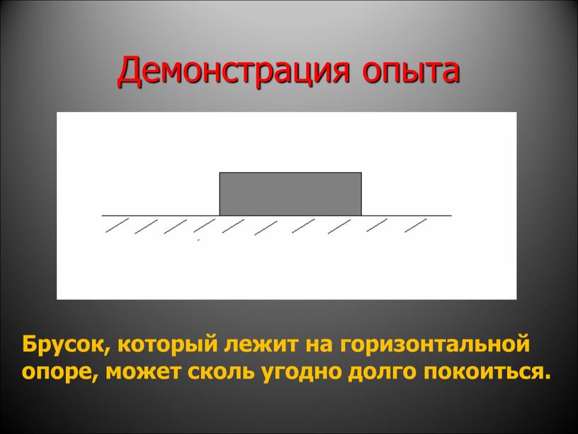 Демонстрация опыта Брусок, который лежит на горизонтальной опоре, может сколь угодно долго покоиться