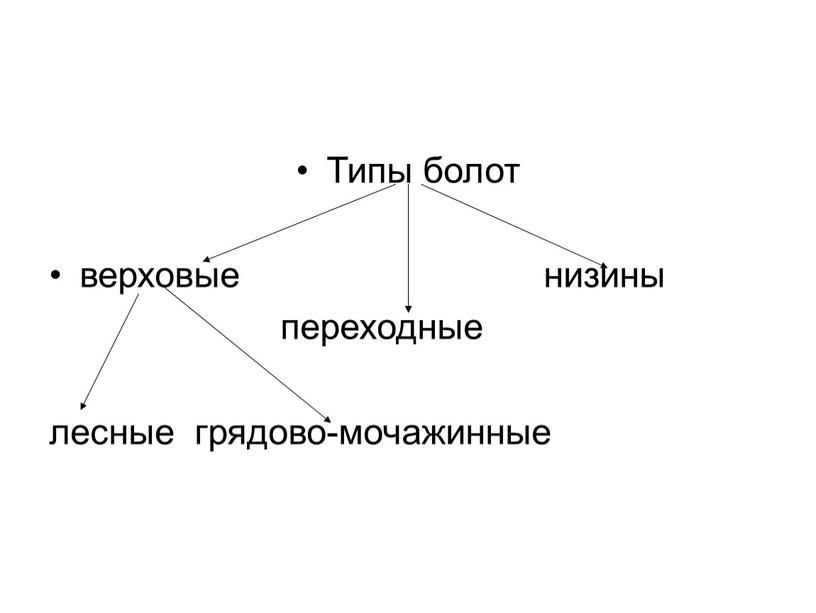 Типы болот верховые низины переходные лесные грядово-мочажинные