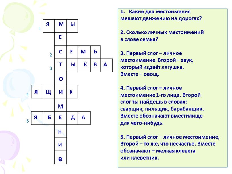 Какие два местоимения мешают движению на дорогах? 2