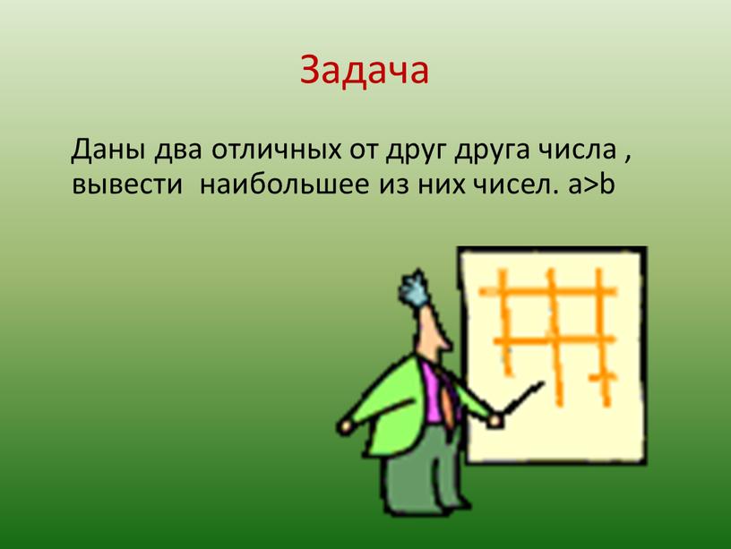 Задача Даны два отличных от друг друга числа , вывести наибольшее из них чисел